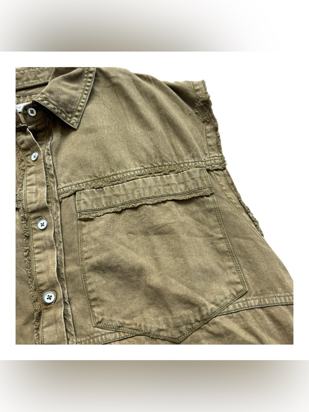 Free People We The Free Olive Utility Vest Oversized Distressed Cotton Military - Picture 5 of 12